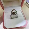 Cluster Rings MeiBaPJ 11mm Natural Peacock Blue Round Pearl Fashion Ring Real 925 Silver Empty Holder Fine Wedding Jewelry For Women