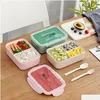 Healthy Material Lunch Box 3 Layer 900Ml Wheat St Bento Boxes Microwave Dinnerware Food Storage Container Lunchbo Drop Delivery Dhnis