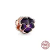 Bracciale PAN originale in argento 925 autentico rosa viola e blu con perline di fascino fiore margherita adatto per gioielli di moda femminile Spedizione gratuita