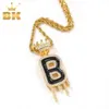 The Bling King Crown Water Drip Oil Bubbles Initial Letter Pendant Halsband Kubik Zirkonium Män smycken Punk Single Word 240115