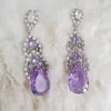 Dangle Earrings Zircon Purple Green's Luxury Jewelry 2024 Long Water Drop Invinde Party Gift