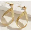 Xiy Diy Italian T Yellow Gold Modern Hollow Water Drop Unique Teardrop Stud Earrings For Woman