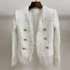 Jaquetas femininas excelente 2024 outono inverno designer jaqueta para mulheres metal leão botões embelezados tassel tweed franjas casaco curto