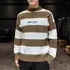 男子セーターの男の服黒のプルオーバー編みの男性のための編みcrewneckクルーネックラウンドカラーストライプジャケットホワイトシェップ2024年冬のファッション