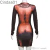 2024 New Spring 3D Body Printed Dresses For Woman Fashion Sexy Long Sleeve Crew Neck Slim Fit Wrap Hip Midi Dress