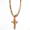 18K Solid Gold G F 4mm italiensk Figaro Link Chain Halsband 24 Kvinnor Herr Jesus Crucifix Cross Pendant299U