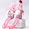 Autres fournitures de fête d'événement 2 pcs Lapin de Pâques Elf suédois Buffalo Check Peluche Lapin Rose Figurine Printemps Décoration de la maison Ornements en gros X2 YQ240116