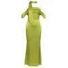 Casual Dresses Fashion Sexy One-shoulder Silk Tight Pleated Long Party Dress
