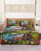 Gonna letto Farm Life Barn Retro Truck Copriletto rustico elastico con federe Coprimaterasso Set lenzuolo