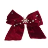 Hair Clips Red Bow Pearls Crystal Flower Barrettes Hairpins For Women Rhinestone Velvet Ribbon Headband Accessor