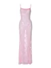 Günlük elbiseler pembe spagetti kayışları uzun dantel elbise kadınlar seksi kolsuz sırtsız bodycon maxi clubwear parti robe doğum günü