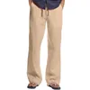 Pantaloni da uomo in cotone e lino per esterno quotidiano tinta unita con coulisse multitasche pantaloni larghi dritti per i più piccoli
