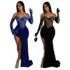 Vestidos casuais malha glitter lantejoulas maxi vestido longo mulheres noite casamento convidado espaguete cinta alta divisão clube festa oversleeve