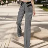 Frauenhose elegante Frauen geknöpfte Hochtülen Weitbein Frühling Herbst Fashion Ladies Plaid Long Bleistift Schlampe Hose Overalls