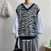 Gilets pour hommes Pull en tricot Mâle Zebra Print Vest Vêtements Veste sans manches Gilet Manteau Noir Coréen Automne Vêtements Épais Hiver Fun