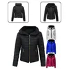 Women's Down Jacket Coat Chic Stand Collar Solid Color Puffer Zipper Closure All-Match Women