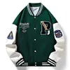 Letter P Trendy Baseball Coat Color Matching Striped Standup Collar Mens Jacket Retro Armband Personalized for Men 240116