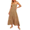 Casual Dresses Tube Top Strapless Dress Women Summer 2024 Sleeveless Solid Tiered Flowy Beach Vestidos De Mujer Elegante