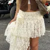 Skirts CINESSD Lace Rose Patchwork Asymmetrical Half Skirt For Women 2024 Summer Spicy Ladies Low Waisted Short Clothing WS1289