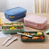Dinnerware Leak-proof Lunch Box 2000ml Double Layers With Spoon Fork Cutter Airtight Container For Students Dishwasher