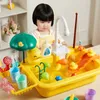 Kids Kitchen Sink Toys Electric Dishwasher Playing Toy With Running Water Pretend Play Food Fishing Role Girls Gift 240115