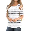 Mulheres camisetas Mulheres Grande Stripe Imprimir Verão Manga Curta Strappy Cold Ombro T-shirt Top Blusas Womens 3/4