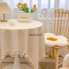 Nappe de table en coton et lin avec pompons, décoration de bureau, nappe ronde, table à thé, table à manger, nappe à thé, artvaiduryd