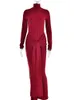 Articat Hoge Hals Lange Mouw Bodycon Jurk Voor Vrouwen Strakke Elastische Lace Up Maxi Herfst 2023 Party Club Vestidos 240115