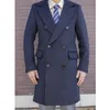 Mens Suit Navy Tailored Collar Medium Length Formal Bussiness Jacket Retro Tooling Thickening 240113