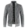 Fashion Zipper Cardigan Mens Sweater Warm Coats Slim Fit Knitted Diamond Pattern Male Jacket 240116