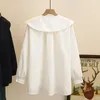 4XL Plus Size Shirt Spring LaceUp Peter Pan Collar Cotton Tops Loose Long Sleeve Asymmetric Length Blouses Curve Clothes 240116