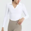 Camisas ativas LO Mulheres Yoga Tops Mulheres Top Lapela Manga Longa Secagem Rápida Fitness Wear Sports Running Jacket