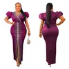 Manches bouffantes fête d'anniversaire bal strass fente robe longue de luxe élégant femmes boîte de nuit de mariage soirée sexy robes moulantes 240115