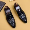 Classic Crocodile Pattern Mens Business Loafers Brand Genuine Leather Handmade Quality Slip on Work Formal Shoes for Man