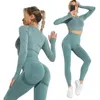 Seamless Yoga Sets Women's Tracksuit Gym Sports Leggings Fitness Crop Top Bra Long Sleeve Yoga Clothing Workout Sportswear Suit 240115