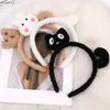 Headbands Funny Women Girsl Black Cat Wash Face Make Up Hair Hoop Hairband Hair Accessories Cute Cartoon Cat Rabbit Plush Hair Band YQ240116