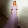 قبالة الكتف Lilac Tulle السهرة فساتين للنساء Bateau الرقبة بسيطة خط الطويل الطويل فستان الكشكشة مثيرة مناسبة خاصة مناسبة مخصصة صنع 2024