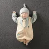 Pamuklu Bebek Erkek Bebek Bebek Beyefendi Takım Perensi Stil Örgü Onesie Doğum Uzun Kollu Yakışıklı Giysiler 0-12m 240116