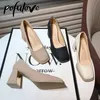 Pofulove chaussures simples femmes printemps et été polyvalent en cuir souple bout carré épais escarpins à talons hauts couleur unie chaussures de travail 240116