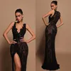 Gorgeous Black Mermaid evening elegant v neck lace illusion Prom Dress split Long dresses for special ocns