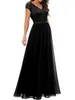 Frauen Spitze Patchwork Maxi Langes Abendkleid Einfarbig Rückenfrei V-ausschnitt Hohe Taille Kleid Hochzeit Party Kleid 240115