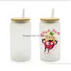 Us Warehouse Frosted Clear 16Oz Glass Tumblers Diy Blank Sublimation Can Shaped Beer Cups With Bamboo Lid And St For Iced Coffee Dr Dh8B3