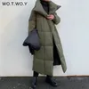 Trench da donna WOTWOY Ispessimento invernale Parka X-lungo da donna Giacche imbottite in cotone sciolto a vita larga Donna Verde Grigio Telai caldi