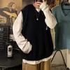 メンズベスト男性のための編み編みのセータールーズフィットマン服ソリッドカラーチョッキブルーベストプレーンノースリーブコットンファッション2024 Y2Kビンテージ