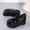 Lolita bonito mary jane bombas sapatos femininos tendência plataforma cunha saltos lolita único sapatos preto couro do plutônio doce estudante 42 240116