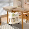 Kitchen Storage Under Table Shelf With Wheel 2-Layer Movable Bookshelf Cart Household Sundries Trolley Bedroom Organizer