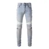 Jeans pour hommes EU Drip Biker's Light Blue Streetwear Côtes en détresse Patchwork Ripped Sides Zippers