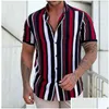 Camisas casuales para hombres Camisas casuales para hombre 2023 Camisa para hombres Rayas de moda Imprimir Manga corta Verano Botón de cuello vuelto Ropa masculina Dhgpe