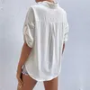 Women's Blouses Summer Casual Loose Fitting Short Sleeved Lapel Solid Color Women Shirt 2024 White Office Tops Cotton Femme Blusen