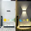 Lampes à gazon Lumières solaires rondelles de mur LED extérieures haut et bas lumières jardin applique externe décor extérieur lampe à réflecteur LED solaire YQ240116